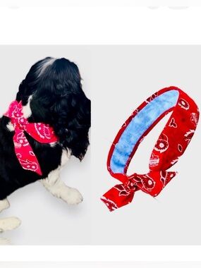 COOLING Red Bandana Dog Collar - Rustic Boho Bow Tie - Unisex Dogs Pet Wrap